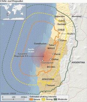 Районы, пострадавшие от землетрясения 27 февраля.